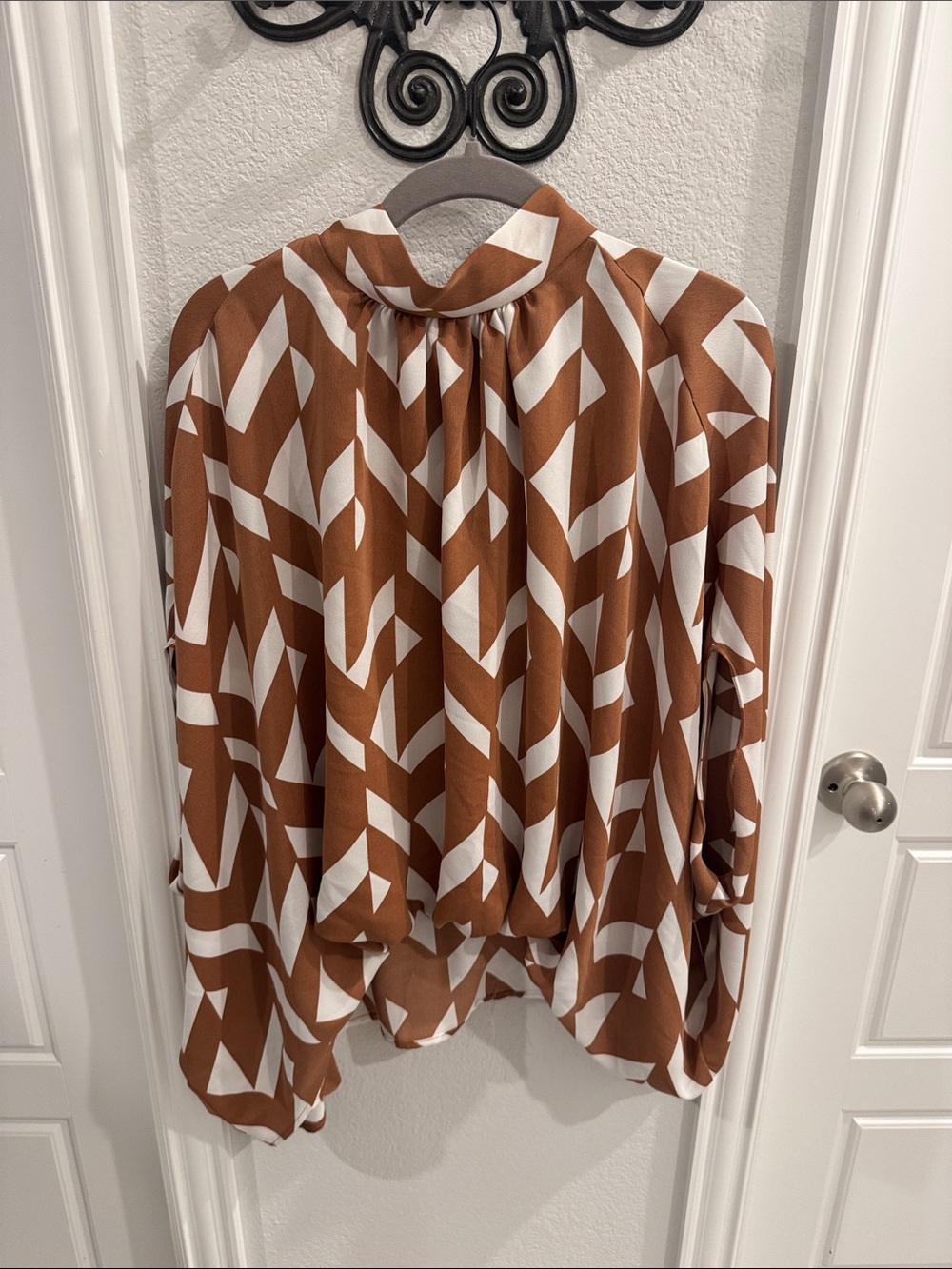 Tyche Brown and White Geometric Blouse